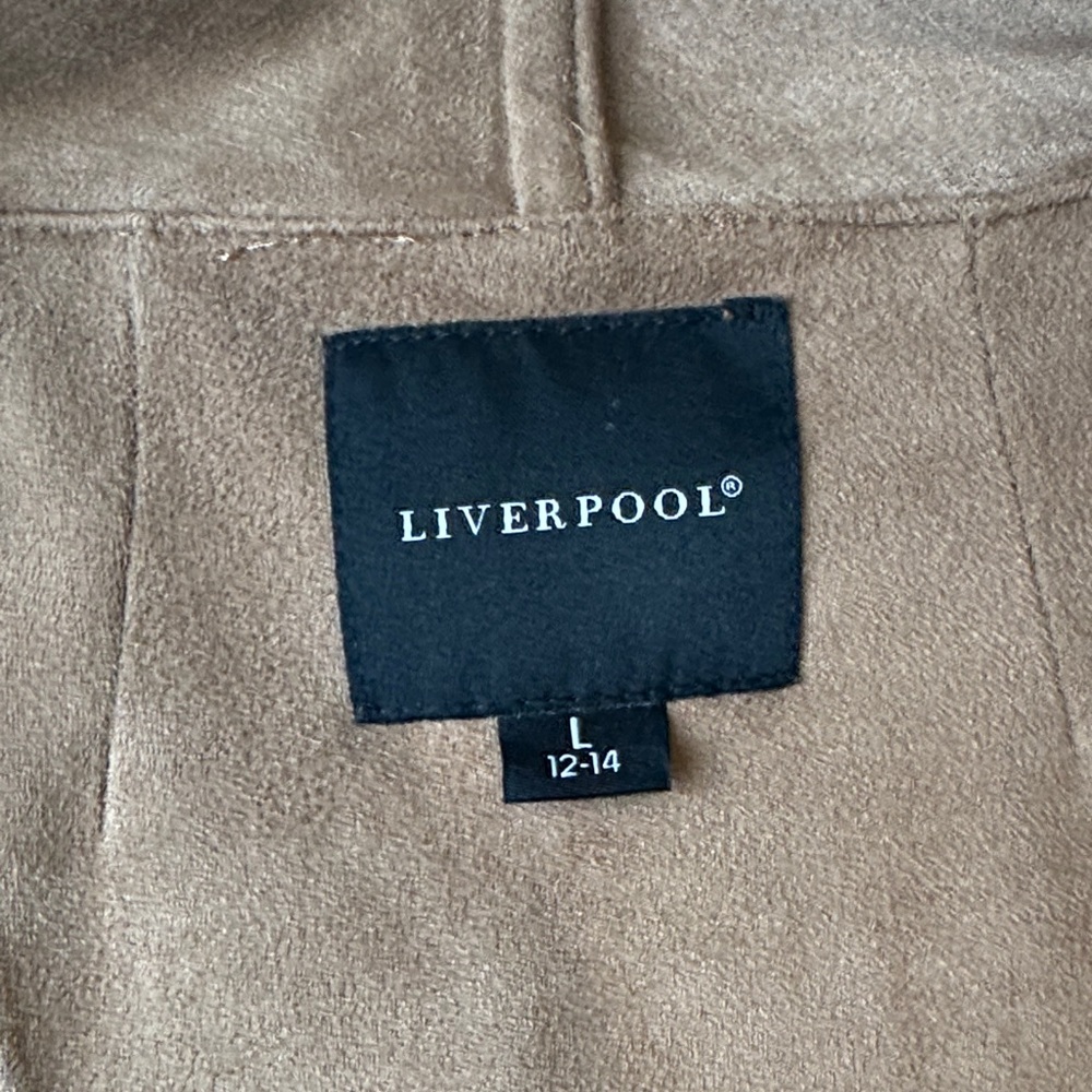 Liverpool  Women's Tan Brown Blazer Drapey Jacket Size Large 12-14 Faux Suede - Picture 3 of 12